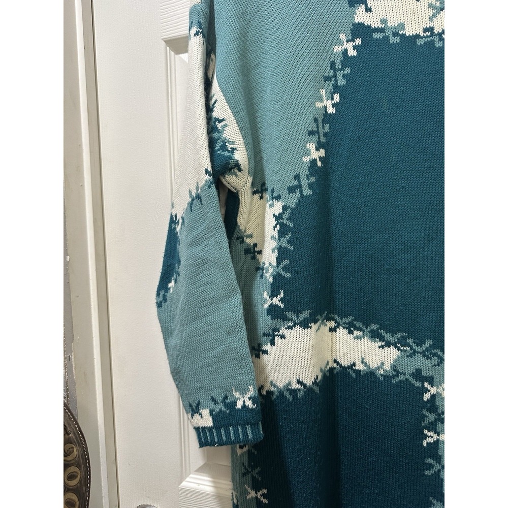 VINTAGE 90's Forenza Sweater Women's Med Oversized Green Teal Geometric Pullover - Picture 3 of 5